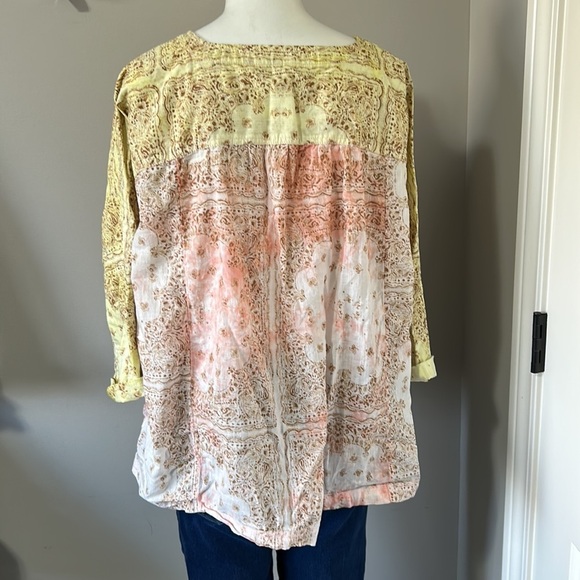 Pilcro and the Letterpress Tavi Blouse Button Down Yellow Pink Anthropologie L - Picture 8 of 13